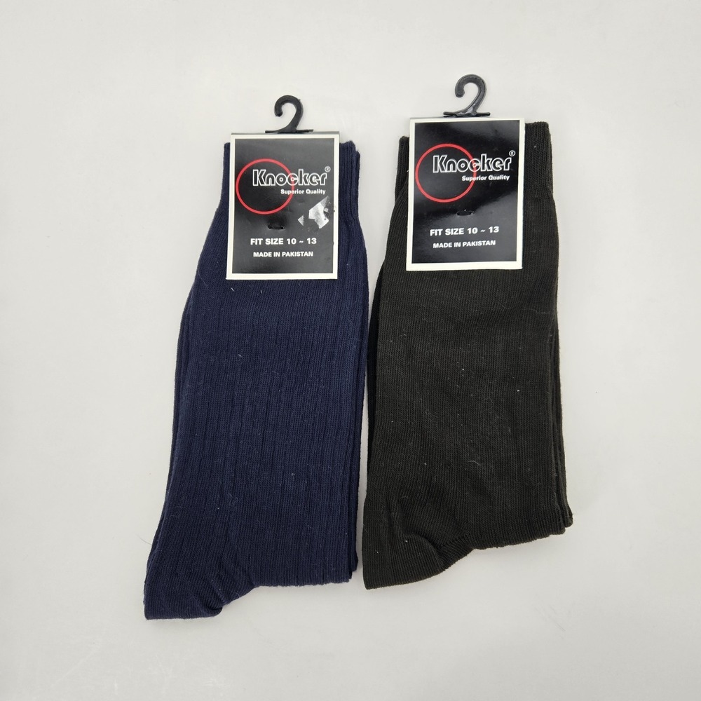 Two Pairs Knocker Men's 65%‎ Cotton Dress Socks Size 10-13 - Navy, Black